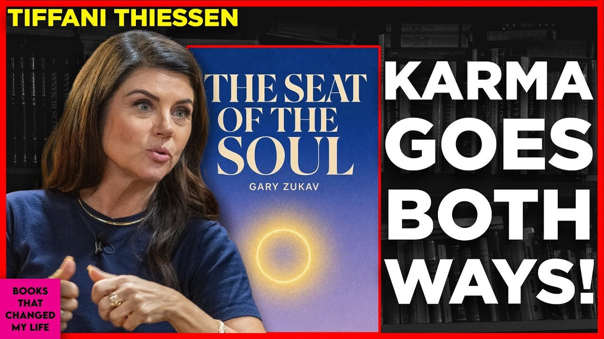 Books That Changed My Life thumbnail featuring Tiffani Thiessen, Gary Zukav's The Seat of the Soul book, and the words Karma Goes Both Ways.