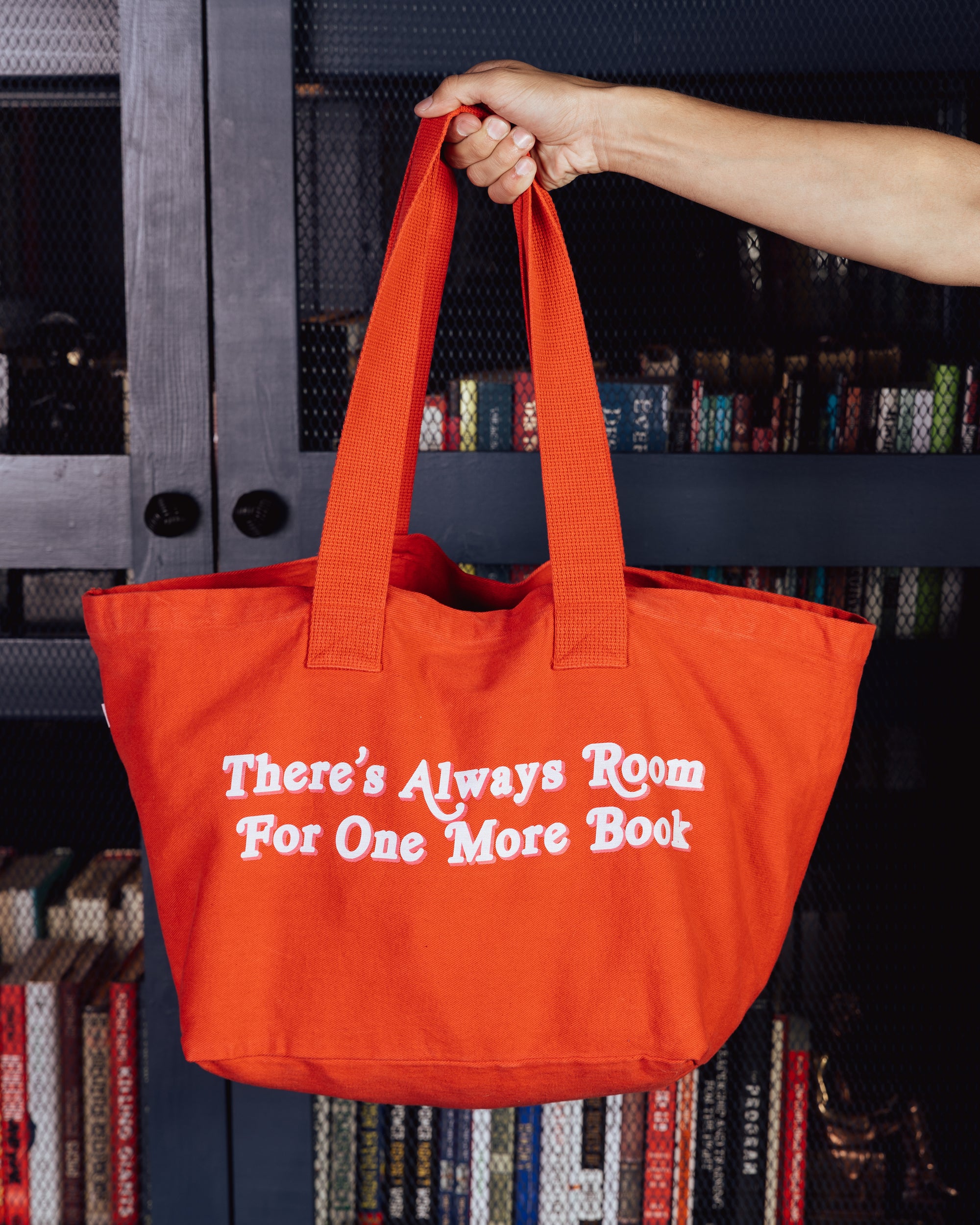 Bull Denim Tote Bag - "There's Always Room For One More Book"